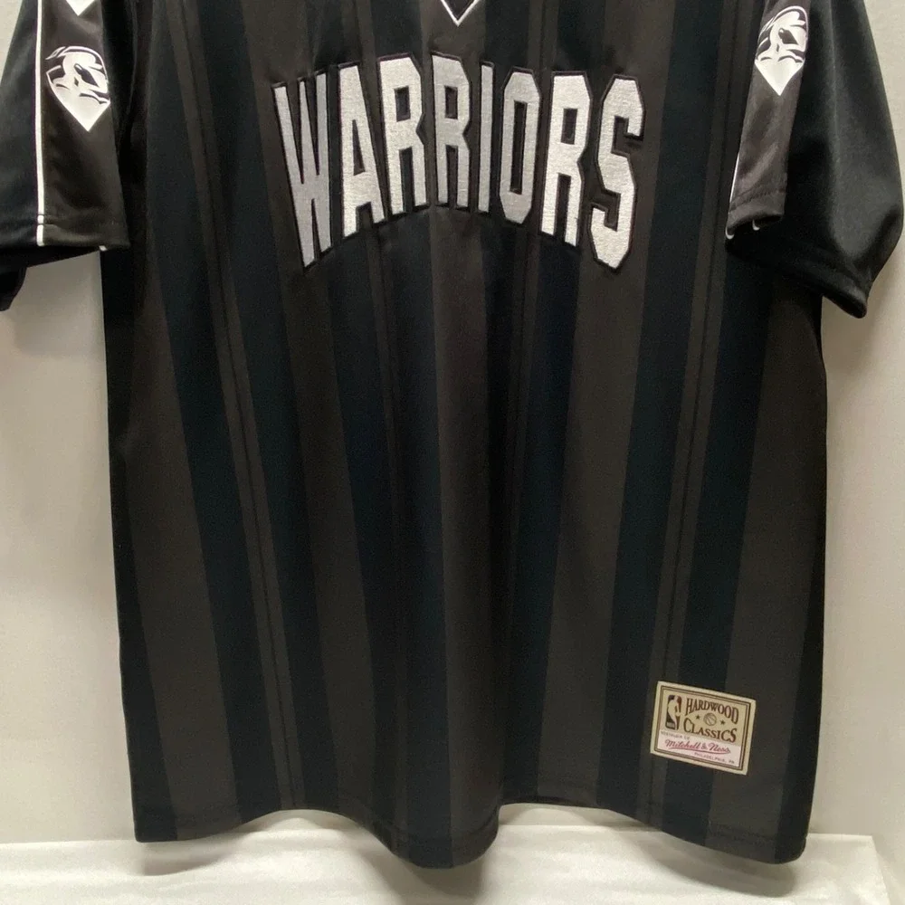 Golden State Warriors NBA Striker Polo Shirt L Black Brown Stripe HWC M & N NWOT
